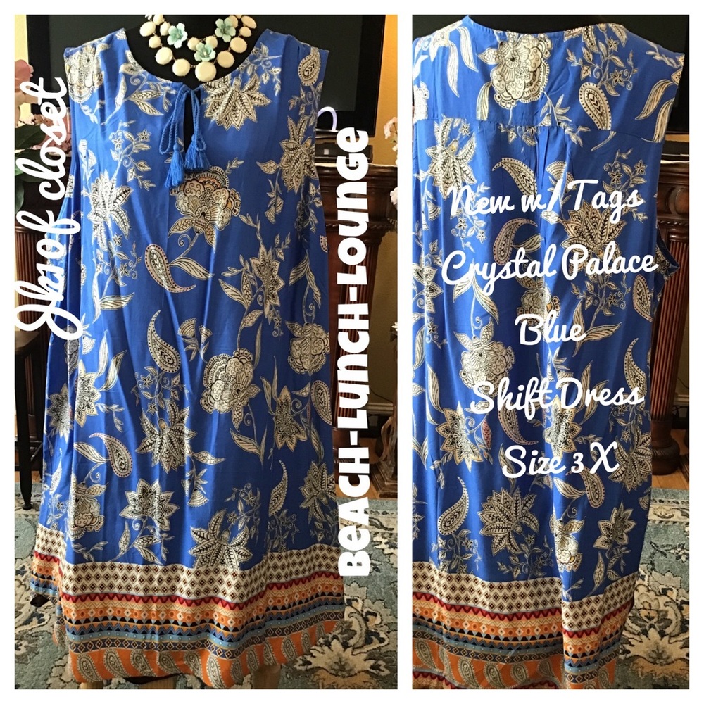 LOWEST 🌺NWT BeachLunchLounge 3X TURQUOISE BLUE FLORAL CRYSTAL PALACE DRESS